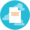 document icon on blue background with clouds