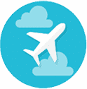 plane icon on blue background with clouds