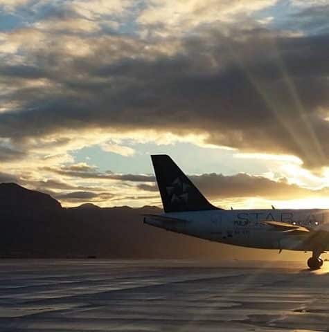 aeroplane in the airport at sunset