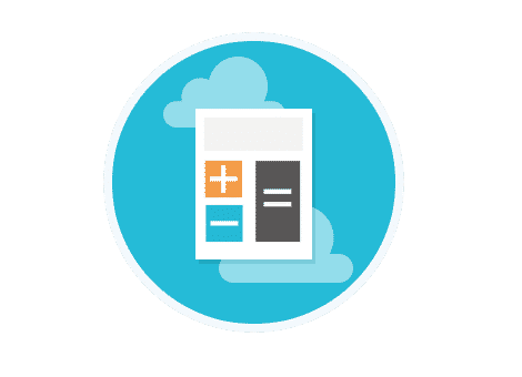 Calculator icon on blue background with clouds