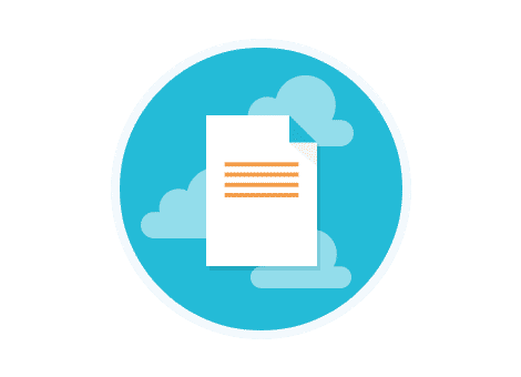 Document icon on a blue background with white clouds